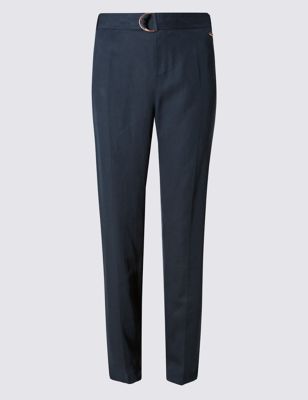 Tencel&reg; Rich Roma Rise D-Ring Tapered Trousers with Linen